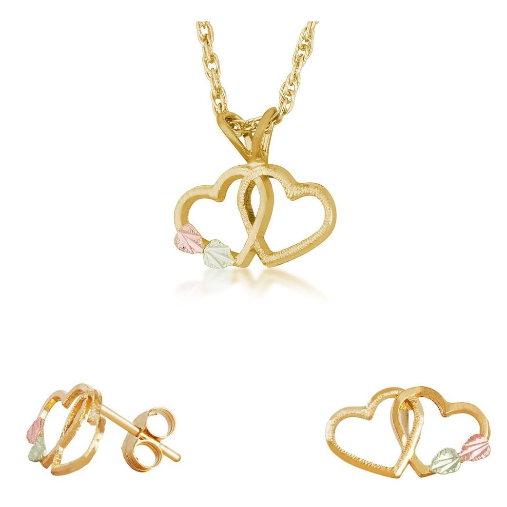 Black Hills Gold Intertwined Heart Earrings & Pendant Set