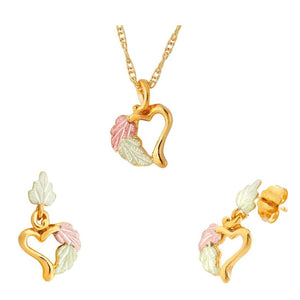 Black Hills Gold Leafy Heart Earrings & Pendant Set