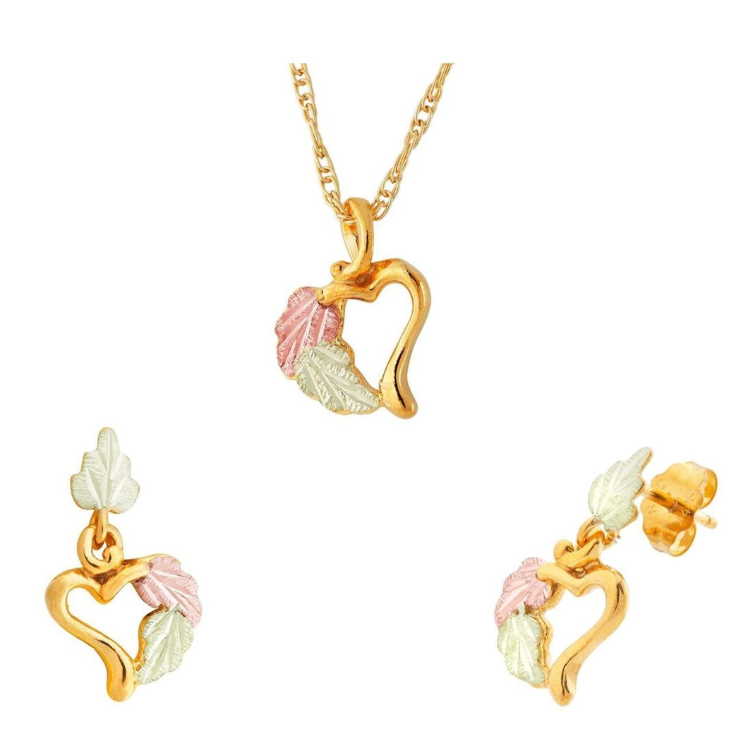 Leafy Heart - Black Hills Gold Earrings & Pendant Set