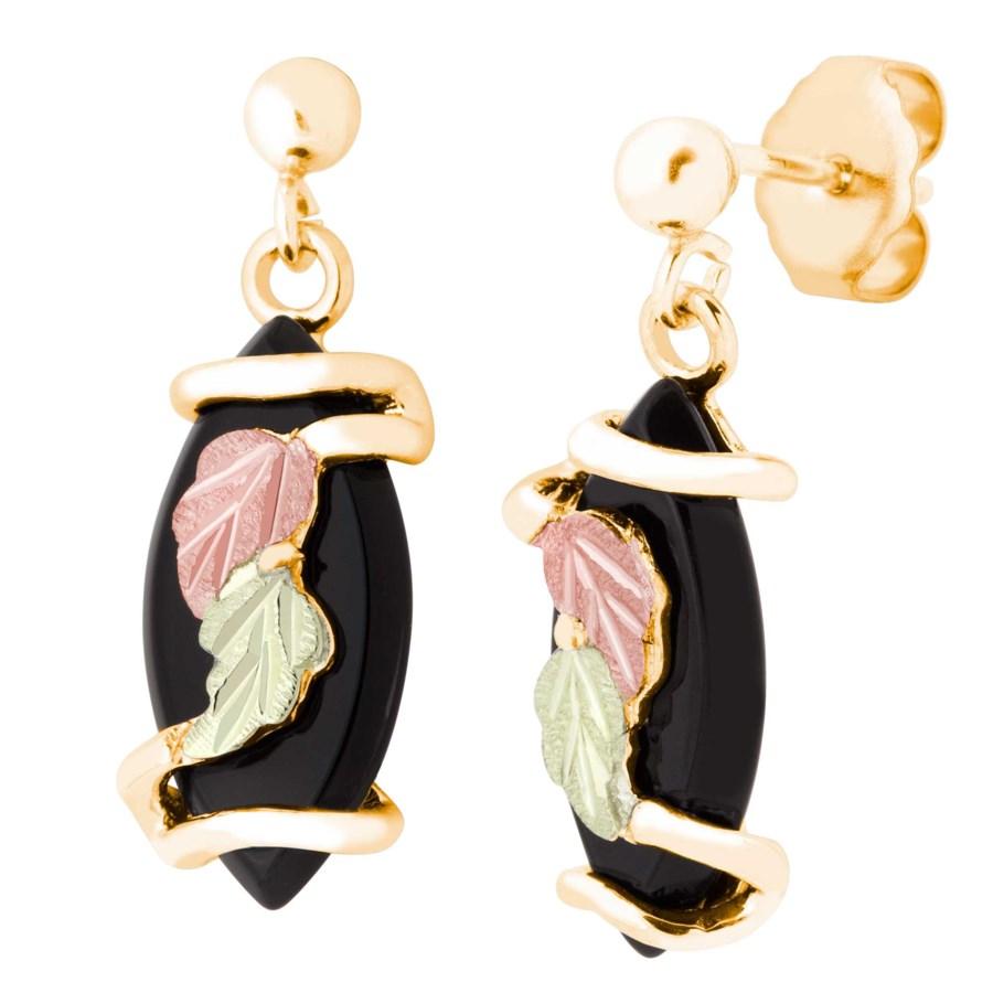 Dangling Onyx Black Hills Gold Earrings - Jewelry