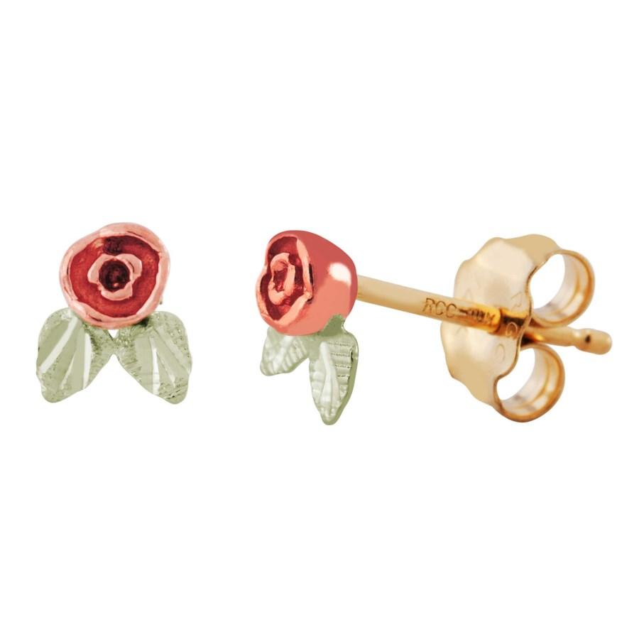 Rose Foliage Black Hills Gold Earrings IV - Jewelry