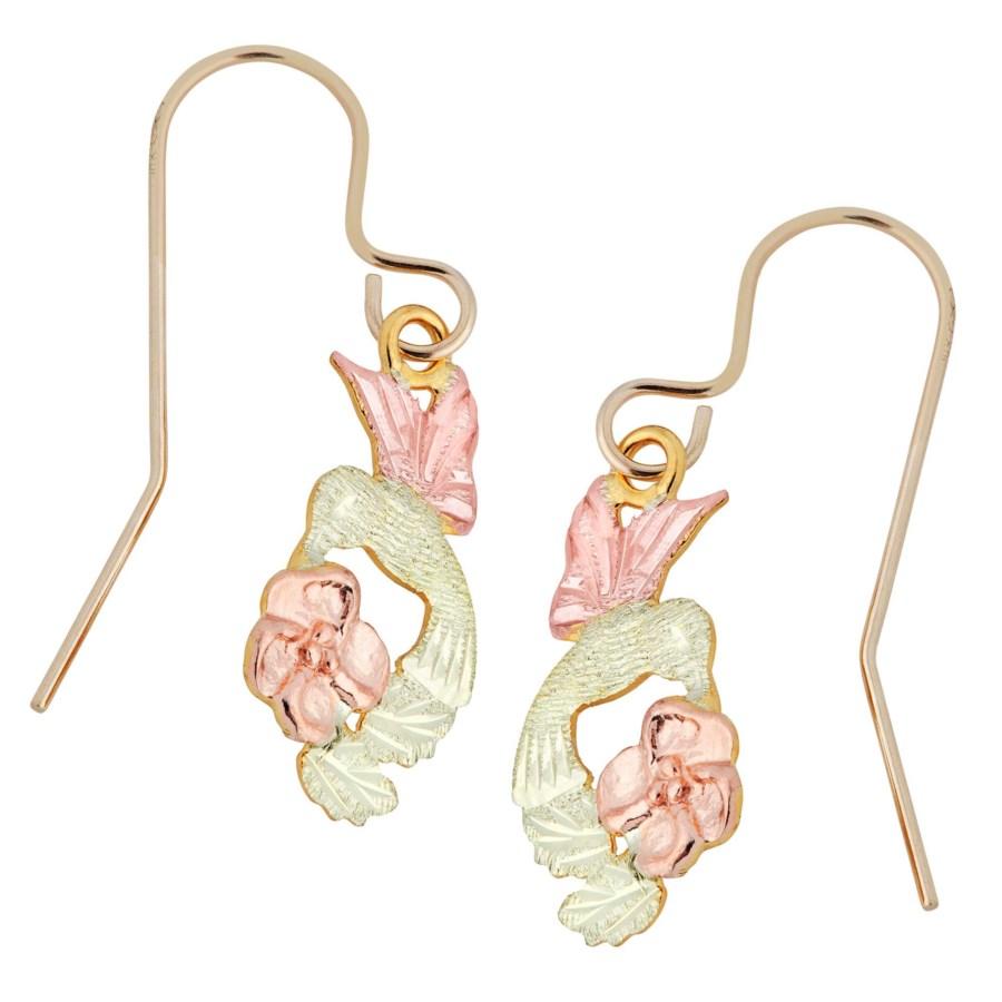 Hummingbird Rose Black Hills Gold Earrings - Jewelry