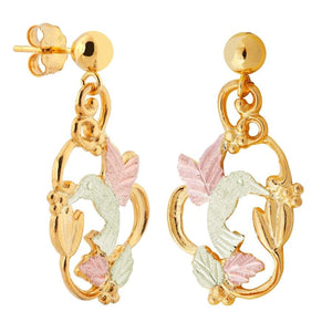 Hummingbird Grapes Black Hills Gold Earrings - Jewelry
