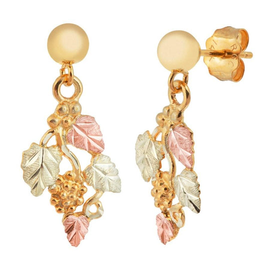 Black Hills Gold Leaves & Grapes Ball Post Earrings - Jewelry