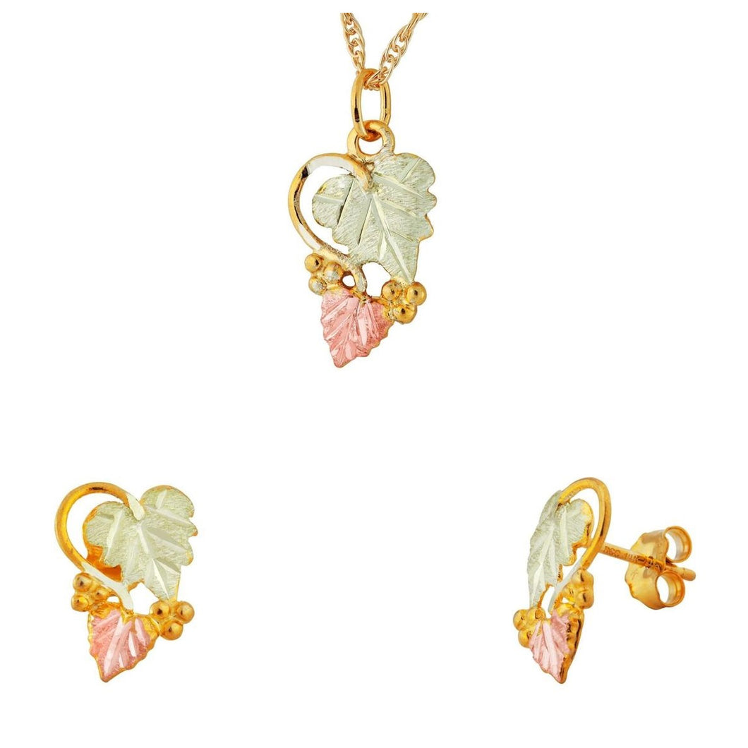 Black Hills Gold Foliage Grapes Earrings & Pendant Set V