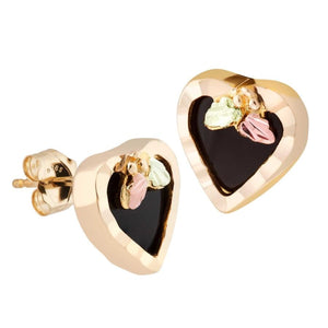 Elegant Onyx Hearts Black Hills Gold Earrings - Jewelry