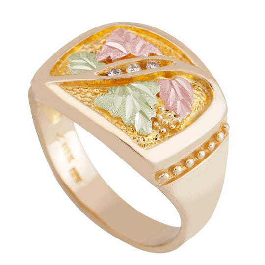 Mens Three Diamond Squared Black Hills Gold Ring - Jewelry