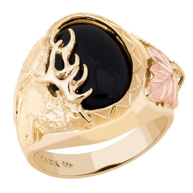 Mens Onyx Buck Black Hills Gold Ring - Jewelry
