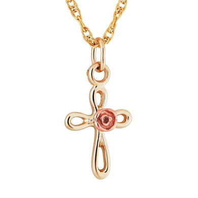 Black Hills Gold Modern Rose Cross Pendant & Necklace - Jewelry