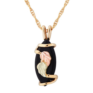 Black Hills Gold Onyx Teardrop Pendant & Necklace