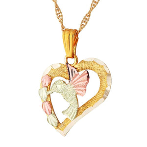Black Hills Gold Hummingbird Heart Pendant & Necklace - Jewelry