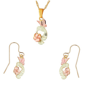 Black Hills Gold Hummingbird Rose Earrings & Pendant Set