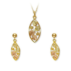 Black Hills Gold Foliage Oval Earrings & Pendant Set