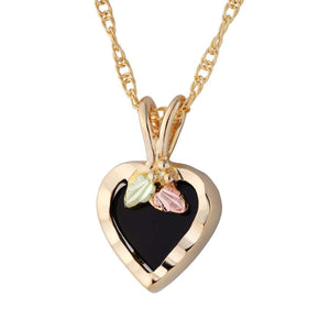 Black Hills Gold Onyx Heart Pendant & Necklace - Jewelry
