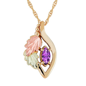 Black Hills Gold Marquise Amethyst Pendant & Necklace