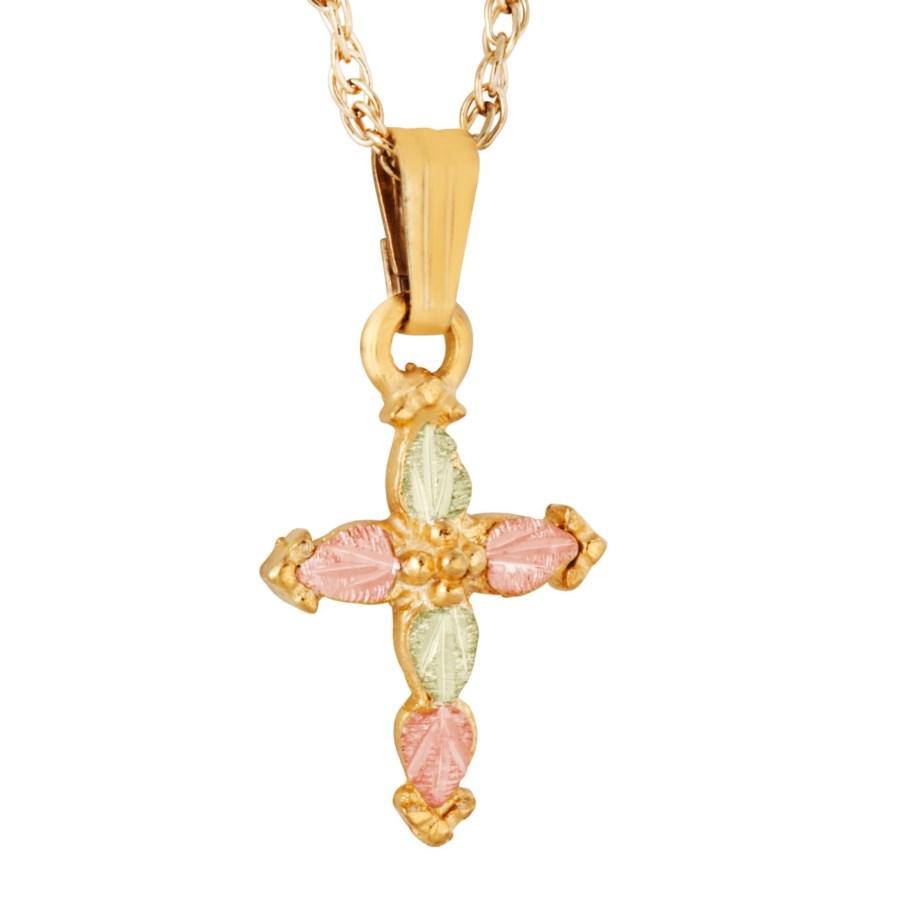 Black Hills Gold Simple Cross Pendant & Necklace V - Jewelry