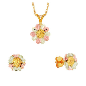 Black Hills Gold Foliage Flower Earrings & Pendant Set