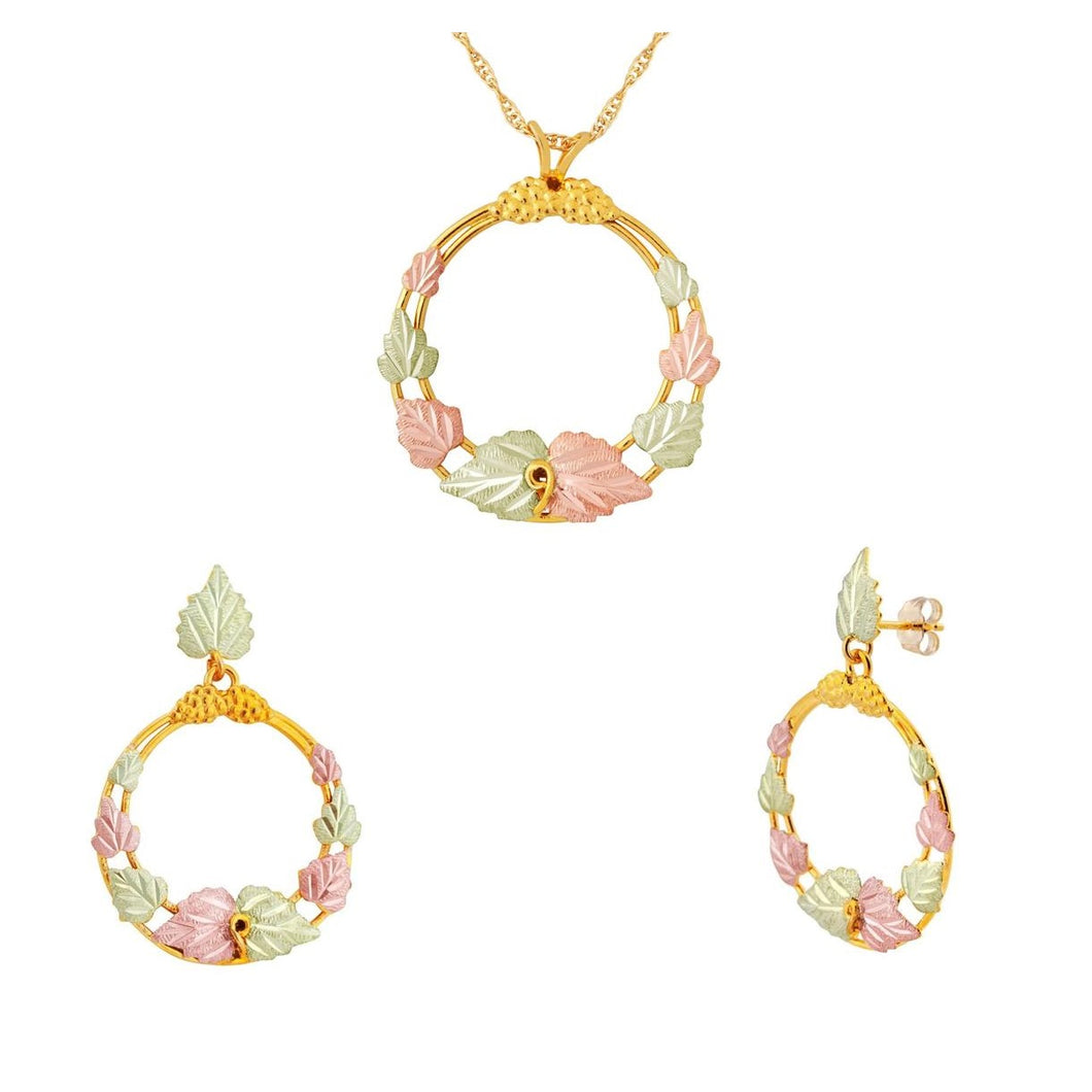 Black Hills Gold Circular Earrings & Pendant Set