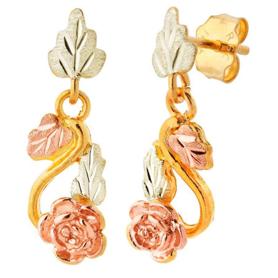 Rose Foliage Black Hills Gold Earrings V - Jewelry