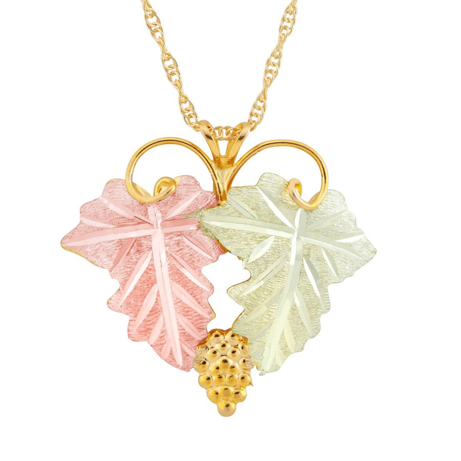 Twin Leaves with Grapes - Black Hills Gold Pendant