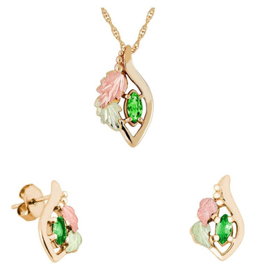 Black Hills Gold Marquise Emerald Earrings & Pendant Set