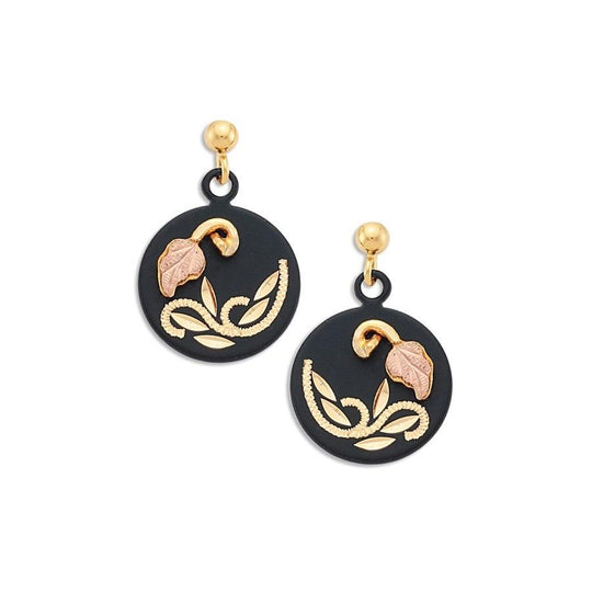 Enamel Round Black Hills Gold Earrings - Jewelry