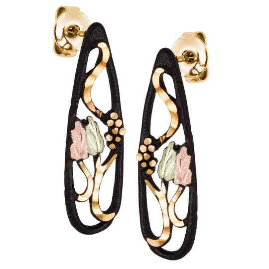 Powder Coat Oval Black Hills Gold Earrings - Jewelry