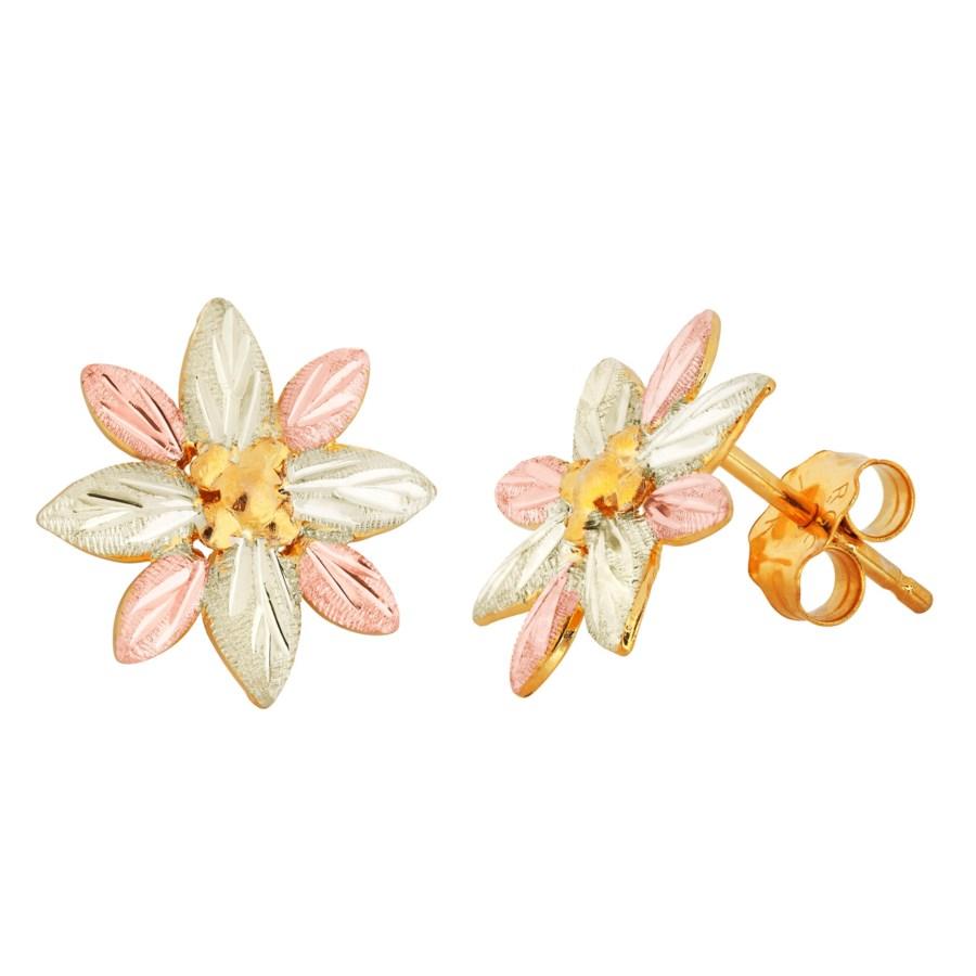 Flower of Foliage Black Hills Gold Earrings - Jewelry