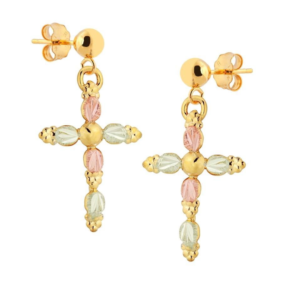 Dangling Crosses Black Hills Gold Earrings I - Jewelry