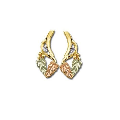 Diamond Foliage 14K Black Hills Gold Earrings - Jewelry