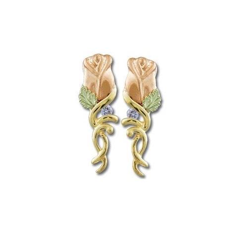 Long Stem Rose Black Hills Gold Diamond Earrings - Jewelry