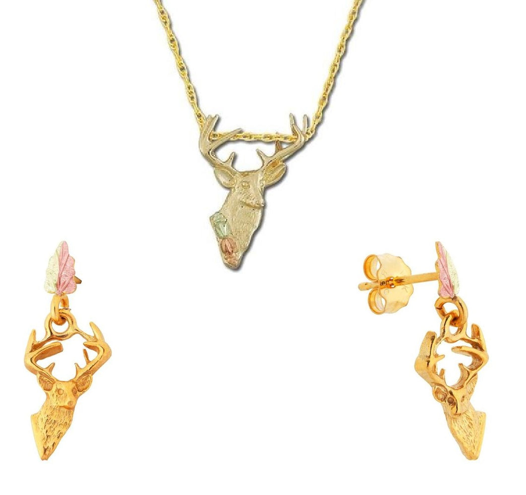 Stately Buck - Black Hills Gold Earrings & Pendant Set