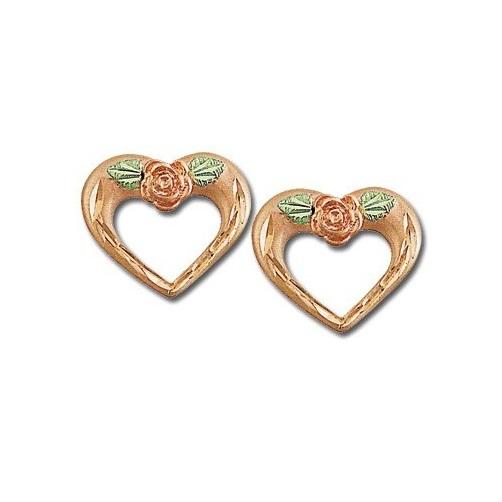 Rose on Hearts Black Hills Gold Earrings - Jewelry