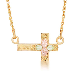 Black Hills Gold Horizontal Lil Cross Pendant & Necklace - Jewelry