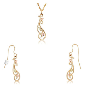 Swirly II - Black Hills Gold Earrings & Pendant Set