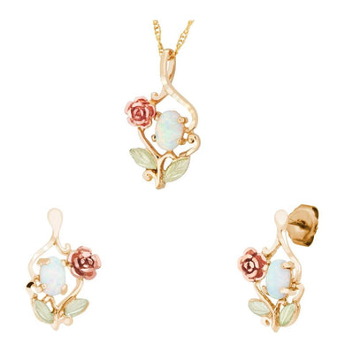 Black Hills Gold Rose Opals Earrings & Pendant Set