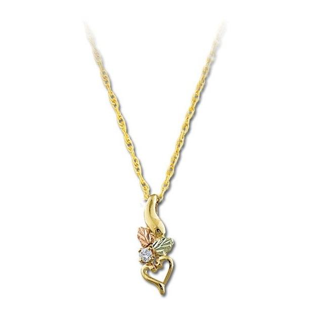 Black Hills Gold Lil Diamond Leaves Pendant & Necklace V - Jewelry