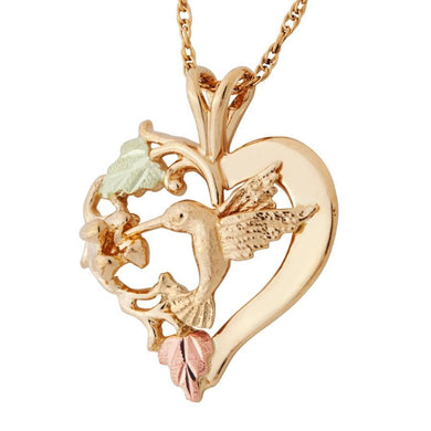 Hummingbird In a Heart Black Hills Gold Pendant & Necklace - Jewelry