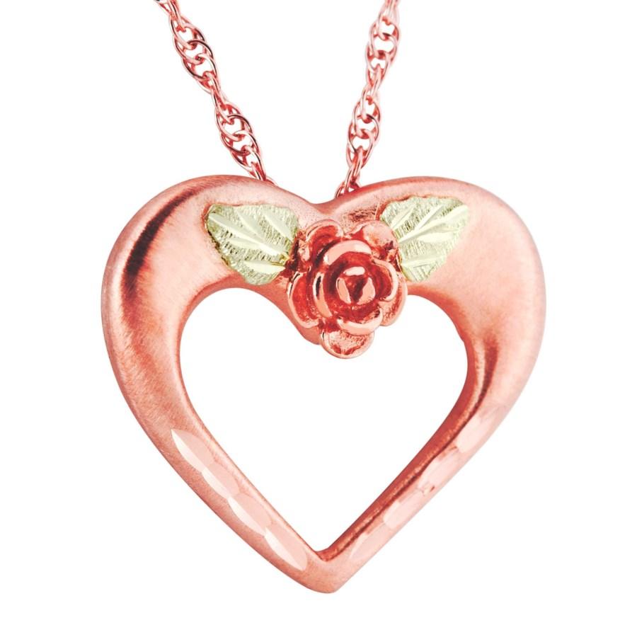 Open Heart with Rose Black Hills Gold Pendant & Necklace - Jewelry