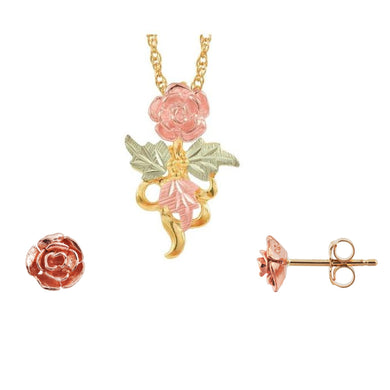 Beautiful Roses - Black Hills Gold Earrings & Pendant Set