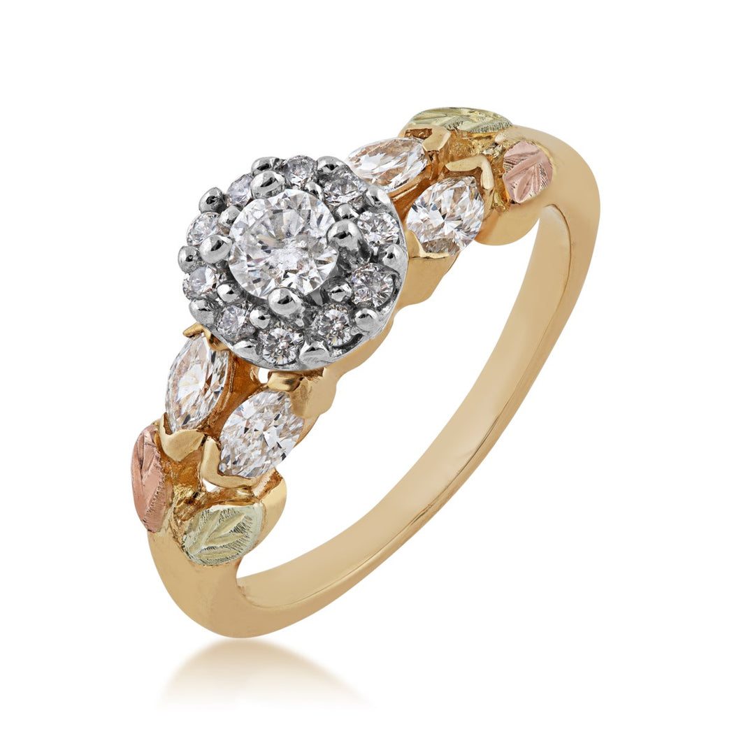 Diamond Bloom - Black Hills Gold Engagement & Wedding Ring Set