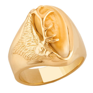 Teton Elk Ivory Gold Mens Ring