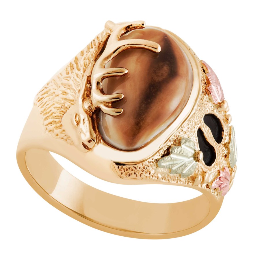 Wapiti Elk Ivory Gold Mens Ring