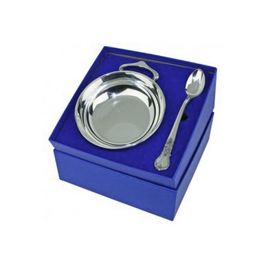 Porringer & Feeding Spoon Gift Set in Pewter - X