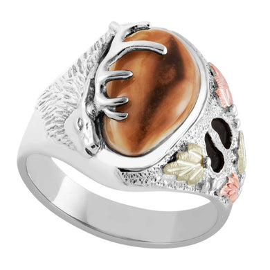 Wapiti Elk Ivory Sterling Silver Mens Ring