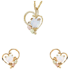 Black Hills Gold Opal Heart Earrings & Pendant Set