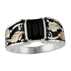 Square Onyx II - Sterling Silver Black Hills Gold Mens Ring