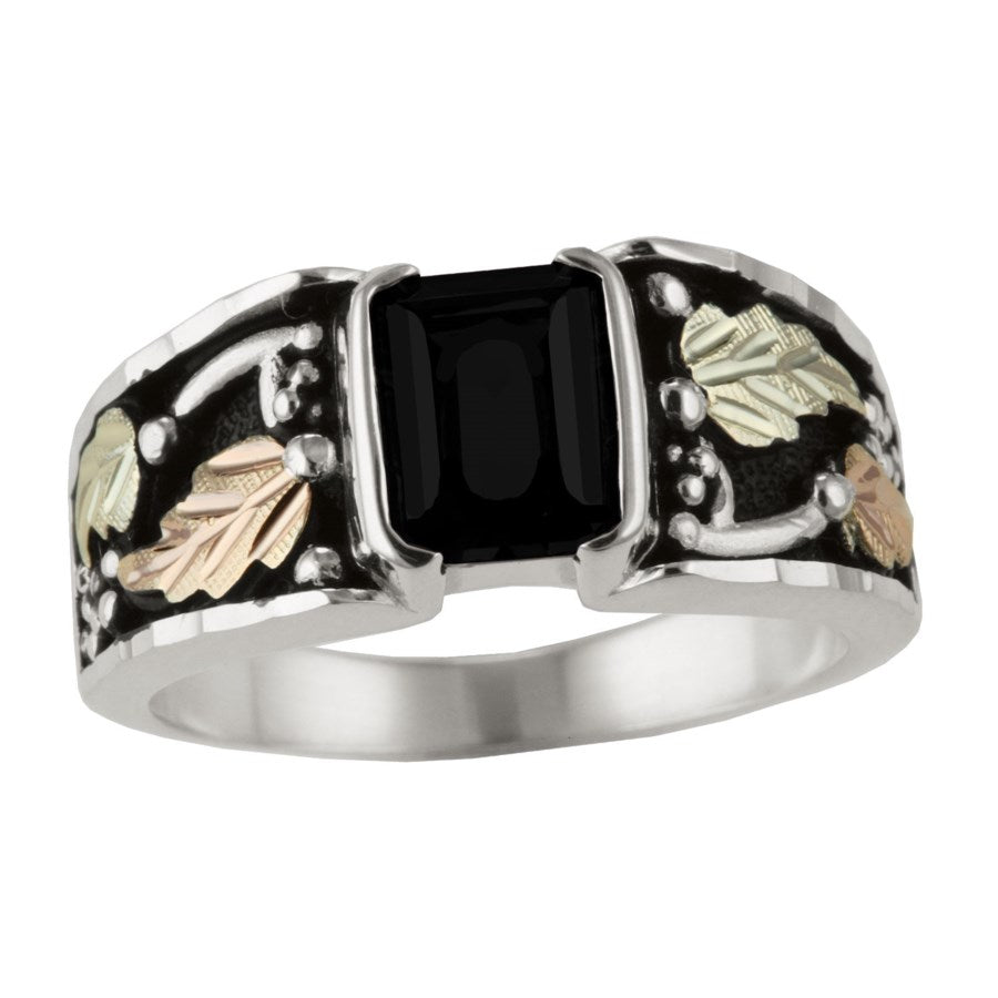 Men's Sterling Silver Black Hills Gold Square Onyx Ring II