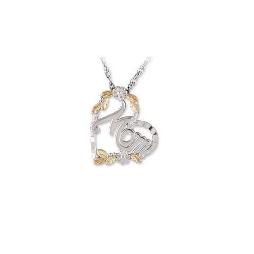 Sterling Silver Black Hills Gold Mom Heart Pendant - Jewelry