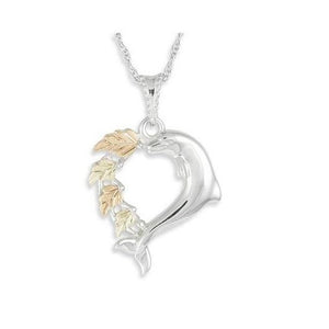 Sterling Silver Black Hills Gold Playful Dolphin Pendant - Jewelry